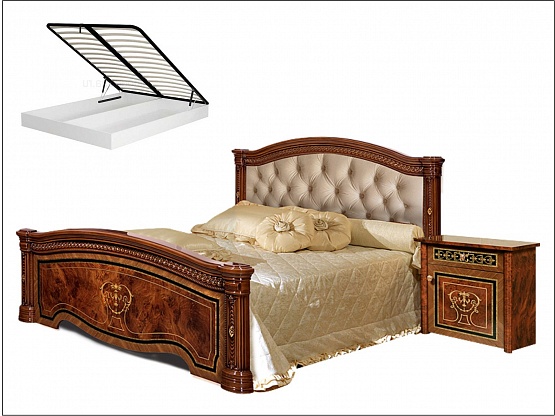 Кровать "Карина-3" 1,6 м. с 2-мя спинками,мягким элементом и подъемным механизмом Орех 